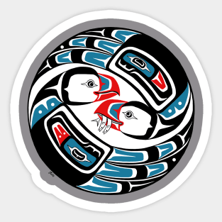 PNW tribal Courting Puffins Sticker